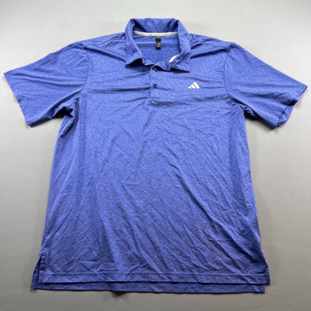 Adidas Polo Shirt Men's Large Blue Heather Short Sleeve Golf Performance Popover